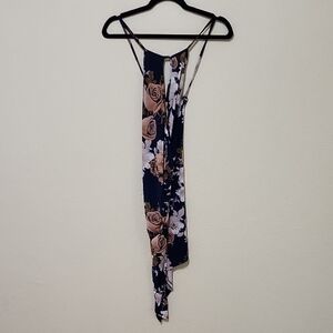 Floral Asymmetrical Dress - Navy and Blush